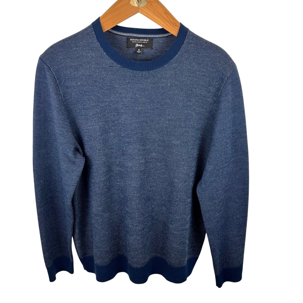 Banana Republic Italian Merino Wool Sweater Mens XL Blue Zegna Baruffa Layer